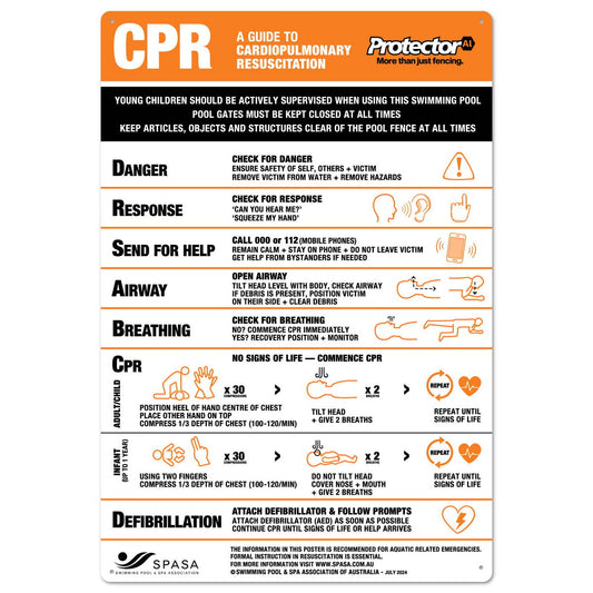 Protectoral CPR Pool Safety Sign - Weatherproof PVC - 350mm x 520mm - Complies with AS/NZS 1926-2007 - Auzzistore