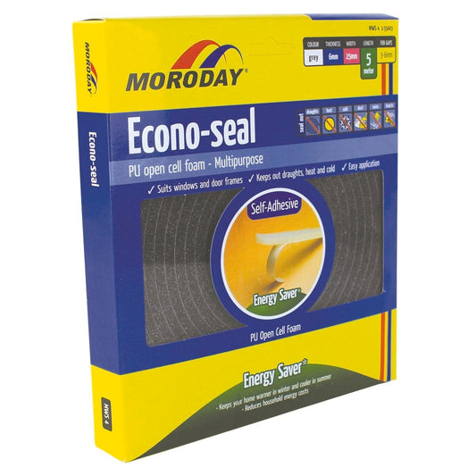 Moroday Weatherseal Tape 6x25mm Open Cell Polyurethane Grey - Auzzistore