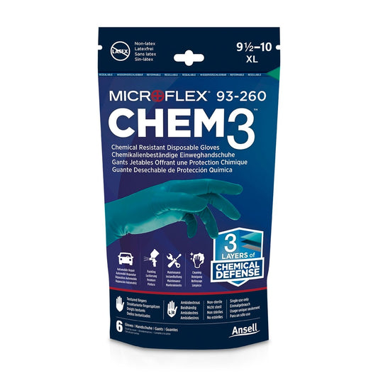 Ansell Microflex Chem3 Chemical Resistant Disposable Gloves - Xtra Large - 3 Pairs - 145mm x 260mm - Green/Blue – view 2