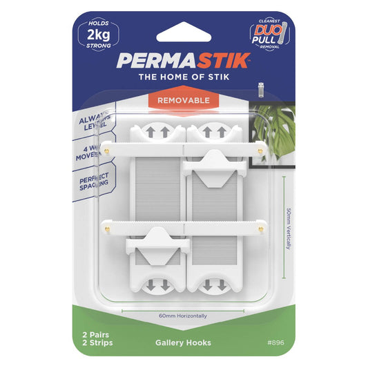 Permastik Adjustable Picture Hook 2 Pack - 2kg - Plastic - Easy Apply