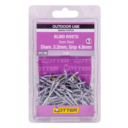 Otter Open Steel Blind Rivets 8mm 100 Pack High Strength Zinc Plated - Auzzistore