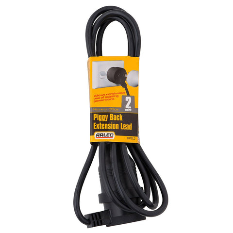 Arlec 2m Black Piggyback Extension Lead - PVC - Indoor Outdoor Use - Auzzistore