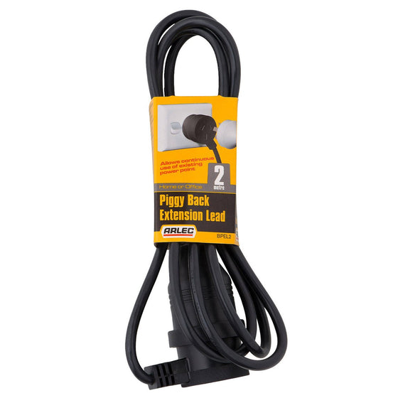 Arlec 2m Black Piggyback Extension Lead - PVC - Indoor Outdoor Use - Auzzistore