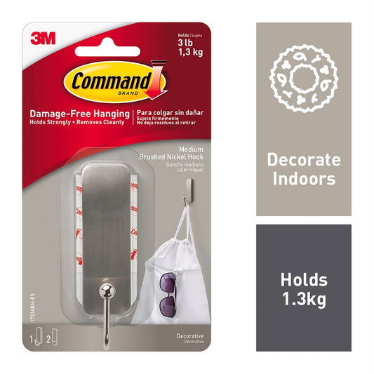 Command Medium Brushed Nickel Hook 1 Pack - 98mm x 171mm - Damage-Free Hanging – view 2
