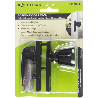Rolltrak Black Screen Door Hinged Latch 100mm Metal Strong Design