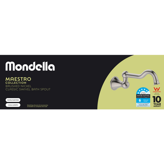 Mondella Brushed Nickel Maestro Classic Swivel Bath Spout - 243mm - Lead-Free Brass – view 2