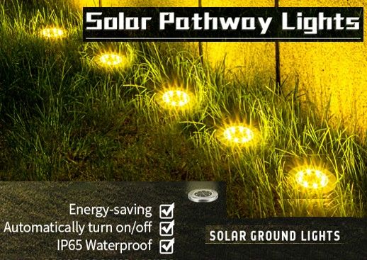 8 Pack LED Solar Pathway Lights Outdoor Solar Ground Lights (Warm White) | Auzzi Store