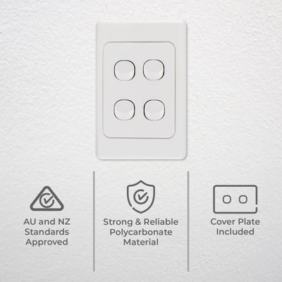 DETA White Quad Vertical Switch - 4 Gang Polycarbonate - 2 Way Switching
