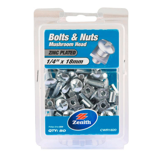 Zenith Mushroom Head Bolt & Nut - 1/4"x20mm - 50 Pack - Zinc Plated - Auzzistore