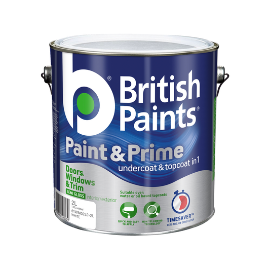 British Paints Paint & Prime - 2L - Semi Gloss - Non-Yellowing - Auzzistore