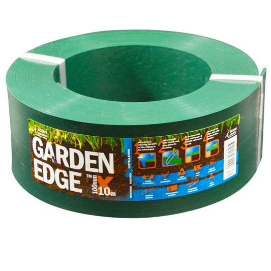 Icon Plastics Garden Edge - 100mm x 10m - Green - Recycled Plastic - Auzzistore