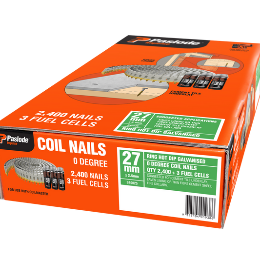 Paslode 27mm Impulse Coil Nails - Hot Dipped Galvanised - 2400 Box - 2.5mm - Auzzistore