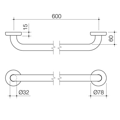 Caroma 300mm Chrome Grab Rail 450mm White Stainless Steel Support
