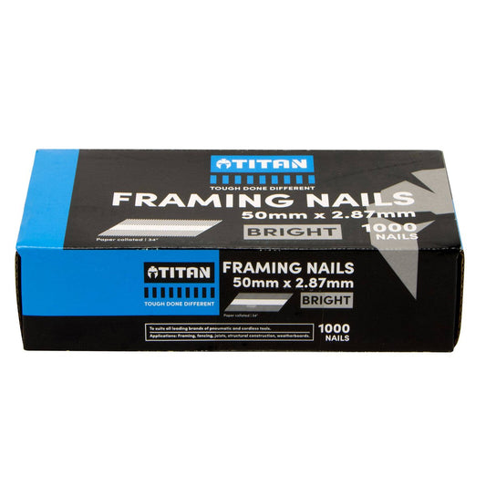 Titan Collated Framing Nails - 50 x 2.87mm - Box of 1000 - Bright Steel - Auzzistore