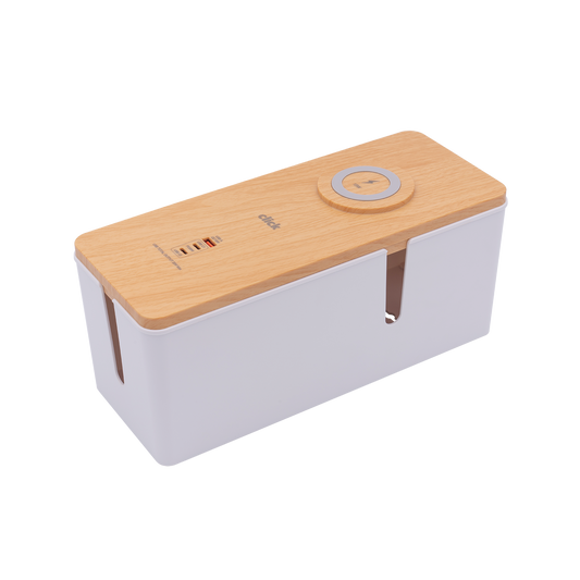 Click Cable Management Box - USB & Wireless Charger - 290mm x 127mm x 113mm - Organises Cables - Auzzistore