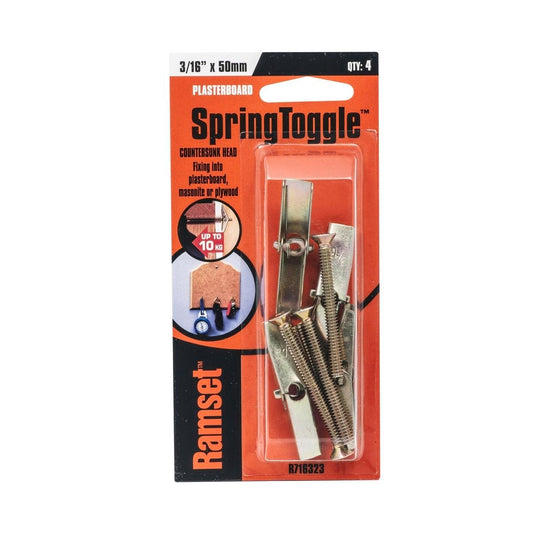 Ramset Countersunk Head Toggle Spring 3 16 x 50mm Gold Steel 4 Pack - Auzzistore