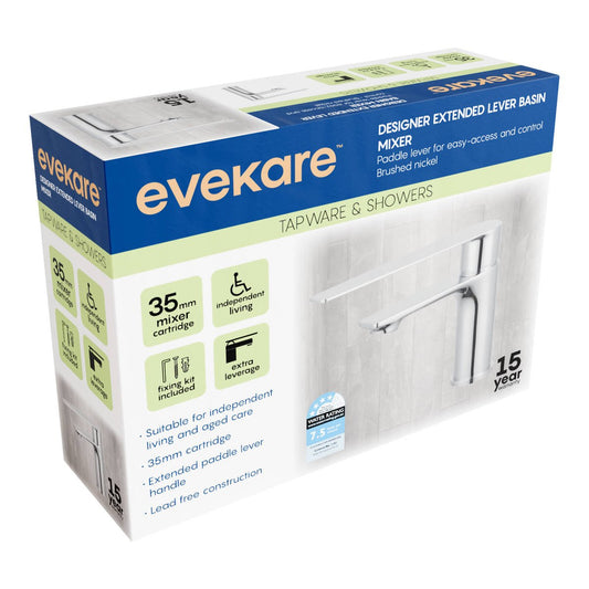 Evekare Brushed Nickel Extended Lever Basin Mixer - 180mm x 75mm - Easy Access – view 2