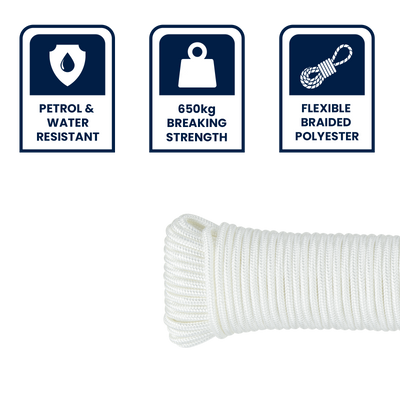 Grunt 6mm Marine Braided Rope 40m Polyester Water-Resistant Durable