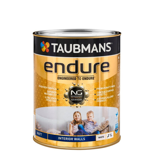 Taubmans 1L White Matt Endure Interior Walls Paint - Water Based - Stain Resistant - Quick Dry - Auzzistore