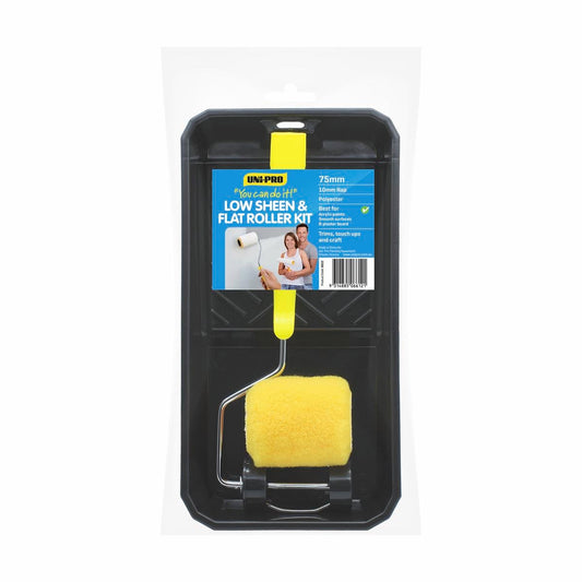 Uni Pro Paint Roller Kit - 75mm Polyester - 10mm Nap - Smooth Finish - Auzzistore