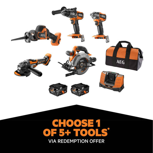 AEG 18V Fusion Brushless 5-Piece Kit - 4.0Ah - Includes Circular Saw, Impact Driver, Hammer Drill, Recip Saw, Grinder - Auzzistore