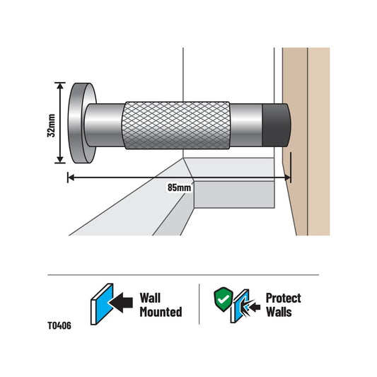 Adoored 85mm Satin Chrome Knurled Door Stop - Wall Protection - Stylish Design – view 2 - Auzzistore
