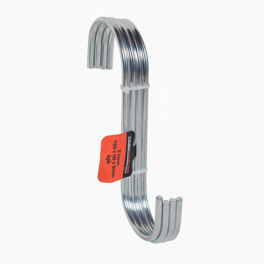 Taskmaster Steel S Hook 4 Pack - 150 x 50 x 5mm - Garage Storage