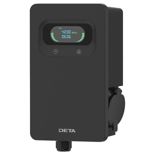 Deta 7kW 32A 1 Phase EV Wall Charger - Black - Weather Resistant - Digital Display - Auzzistore