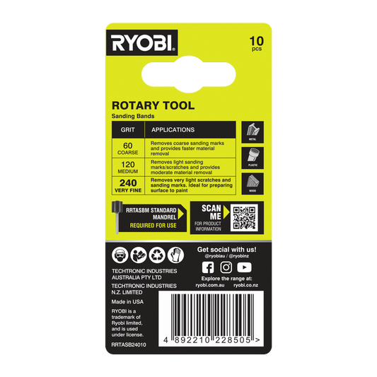 Ryobi 240 Grit Sanding Band 10 Pack - 38mm x 1mm - Surface Preparation – view 2 - Auzzistore