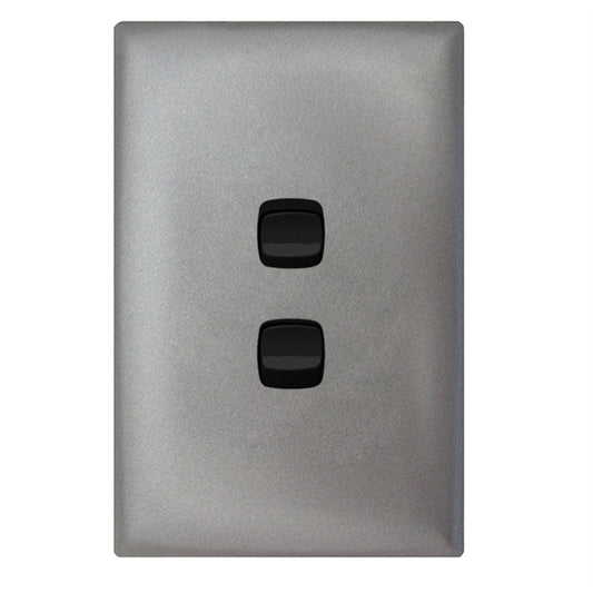 HPM Linea 2 Gang Wall Switch - Slim ABS - Gun Metal - Low Profile - Auzzistore