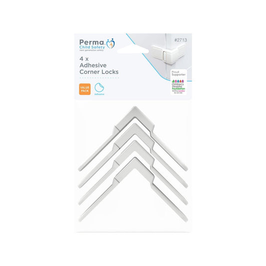 Perma Child Safety Corner Drawer Locks 4 Pack - 120mm x 190mm - White