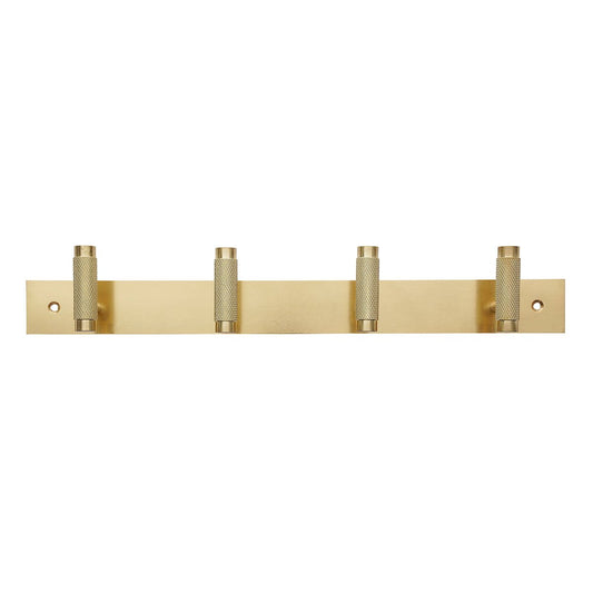 Adoored 4 Hook Brass Knurled Deco Hook Rack - 400mm x 40mm x 65mm - Durable