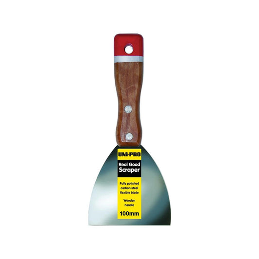 UNi-PRO Paint Scraper 100mm Carbon Steel Wooden Handle Flexible Blade