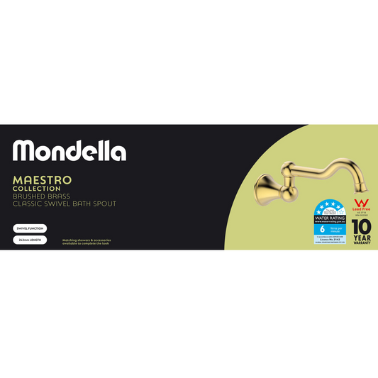 Mondella Brushed Brass Maestro Classic Swivel Bath Spout - 243mm - Lead-Free Brass – view 2