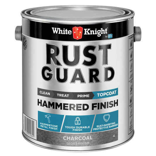 White Knight Rust Guard Gloss Charcoal Hammered Finish Paint 4L - 4L - Durable Metal Protection - Auzzistore