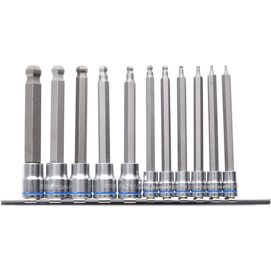 Kincrome 11 Piece Long Series Ball End Hex Socket Set - 1/4" & 3/8" Drive - Chrome Vanadium Steel - Auzzistore