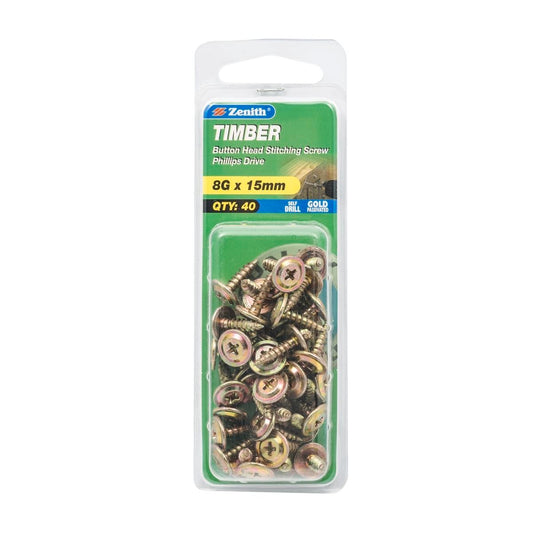Zenith Timber Stitching Screws - 8g x 15mm - Gold Passivated - 40 Pack