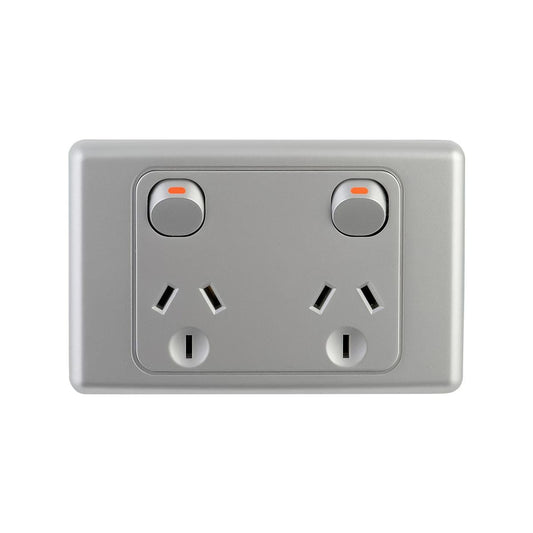 Deta Silver Double Power Point - 2 Outlet - Polycarbonate - Durable - Auzzistore