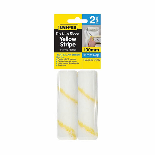 Uni Pro Mini Roller Covers 100mm Acrylic Yellow Stripe 2 Pack - Auzzistore