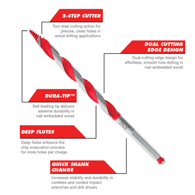 Diablo Auger Bit - 13mm x 190mm - Dura-Tip™ - Dual Cutting Edge - Self-Feeding