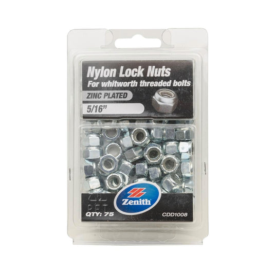 Zenith 5 16 Nylon Lock Nut Zinc Plated 75 Pack Durable Secure Fit - Auzzistore
