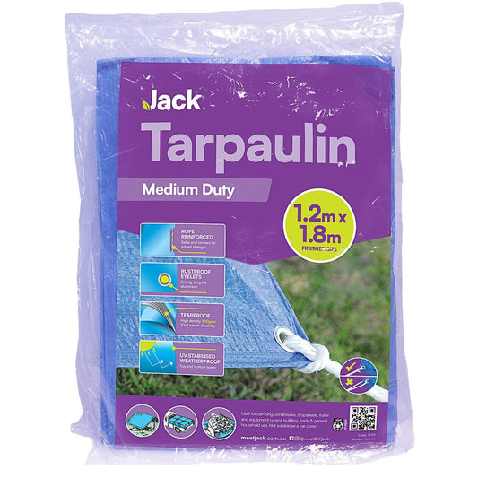 Jack Medium Duty Tarpaulin - 1.2m x 1.8m - Blue - Tear-Resistant, Water-Resistant