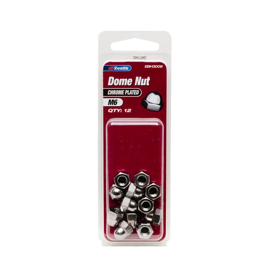 Zenith M6 Dome Nuts 12 Pack Chrome Plated Steel Durable Finish - Auzzistore