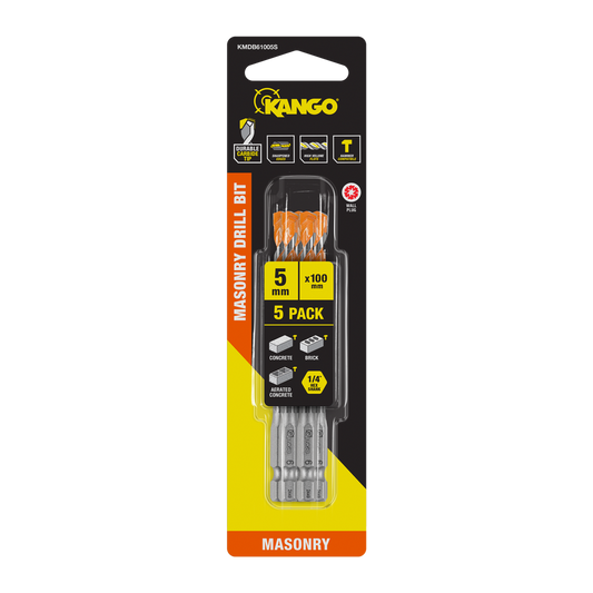 Kango Masonry Drill Bit 5 Pack - 6mm x 100mm - Durable Carbide Tip - Auzzistore