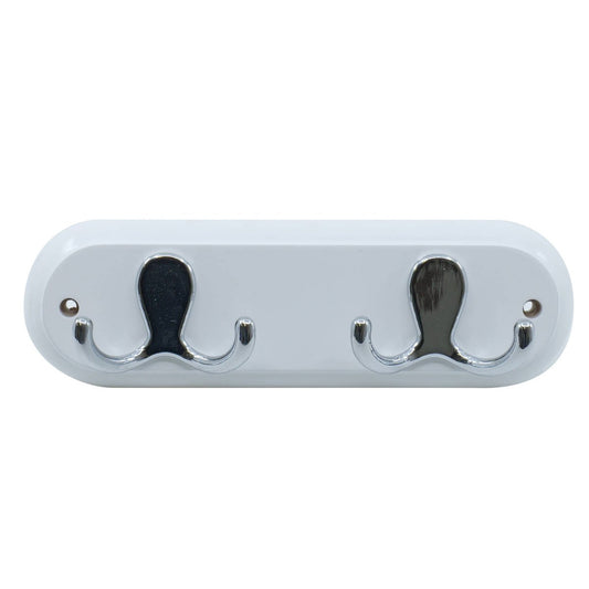 Adoored 2 Double Chrome Hook Rack - 225mm x 70mm x 70mm - White/Chrome - Durable