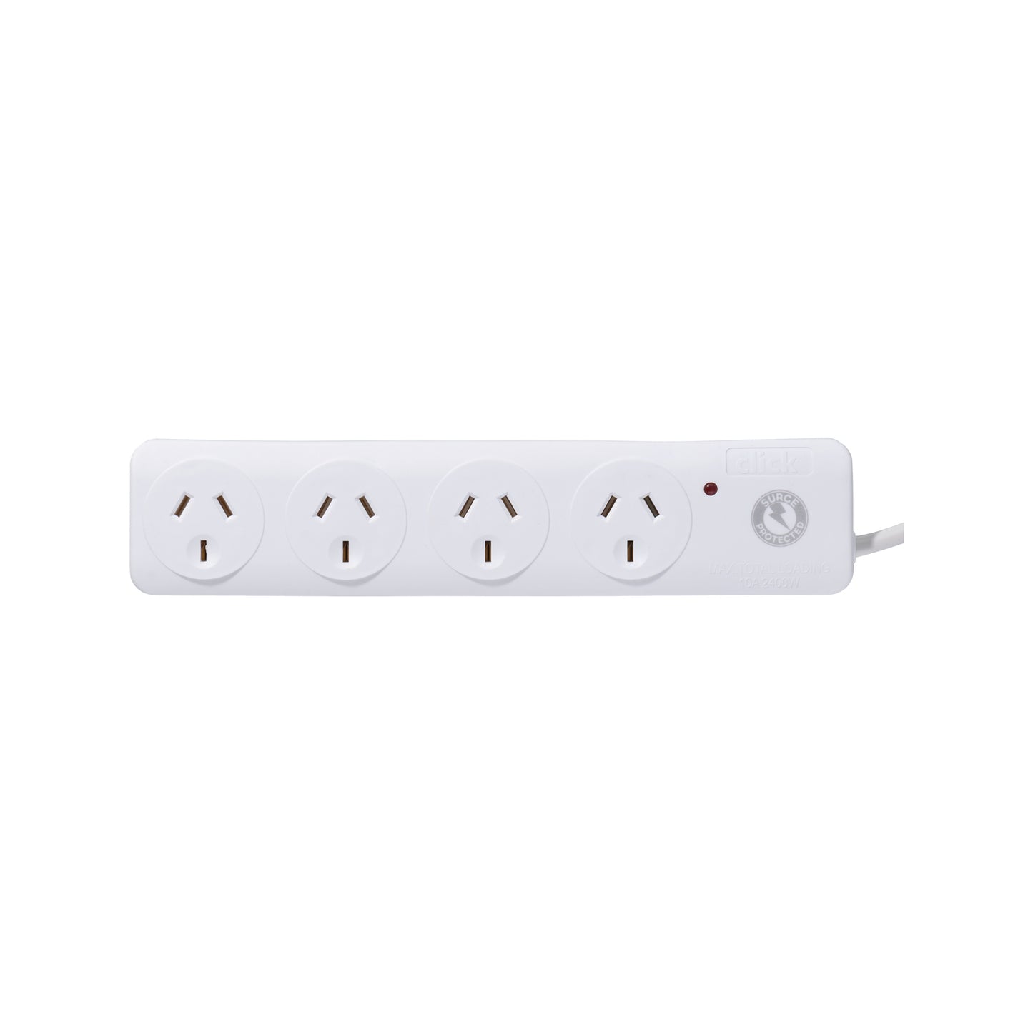 Click White 4 Outlet Surge Protection Powerboard