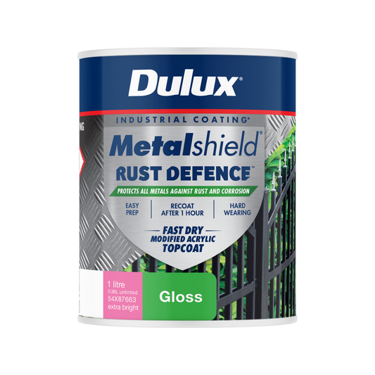 Dulux Metalshield Rust Defence - 1L Extra Bright Base Gloss - Fast-Drying Protection - Auzzistore
