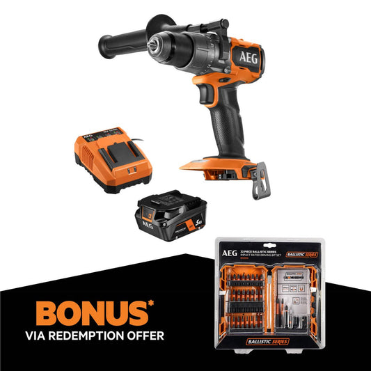 AEG 18V Brushless Hammer Drill Kit - 2-Speed Gearbox - 65mm Timber Capacity - LED Light - Auzzistore