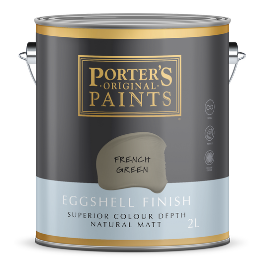 Porter S Washable Paint - 2L - French Green - Eggshell Finish - 162mm x 156mm x 141mm - Auzzistore