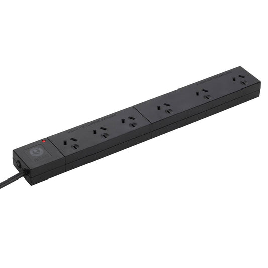 Arlec 6 Outlet Surge Protected Powerboard 380mm - Black - Wide Spaced - Auzzistore